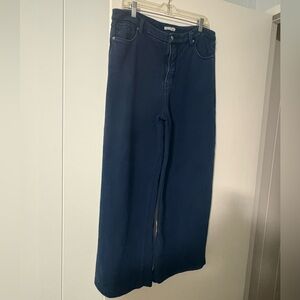 Good American, Dark Blue Denim corduroy style wide leg jeans , 14/32